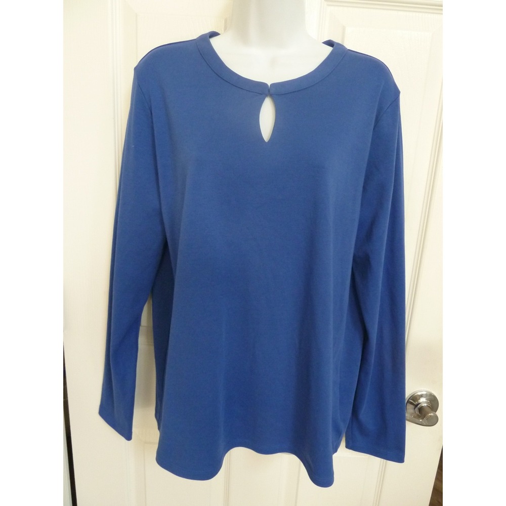Lands' End Blue Pleated Back Tear Drop Keyhole Pullover Top Sz L 14/16 Office